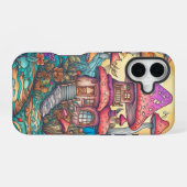 Coque iPhone 16 Illustration d'une cabane de champignons créative (Verso Horizontal)