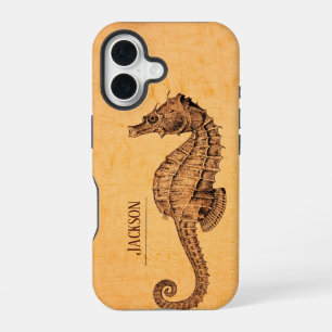 Coque iPhone 16 Illustration vintage de l'hippocampe
