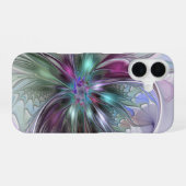Coque iPhone 16 Imaginaire coloré Abstrait Fleur fractale moderne (Verso Horizontal)