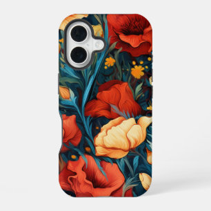 Coque iPhone 16 Impression botanique de fleurs jaunes et rouges