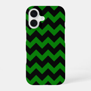 Coque iPhone 16 Impression Chevron Partout Vert Kelly et Noir
