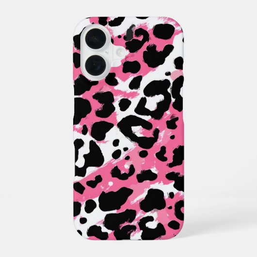 Coque iPhone 16 Impression d'animal léopard guépard rose gras noir (Verso)