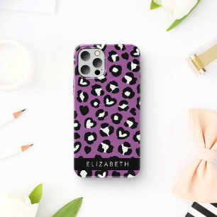 Coque iPhone 16 Impression d'animal, Léopard Violet, Cœurs, Votre