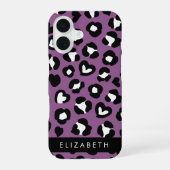 Coque iPhone 16 Impression d'animal, Léopard Violet, Cœurs, Votre (Verso)