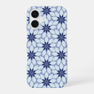Coque iPhone 16 Impression de fleurs en mosaïque bleue
