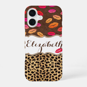 Coque iPhone 16 Impression de léopard Lèvres Baisers Personnalisés