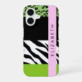 Coque iPhone 16 Impression léopard, Impression zèbre, Vert, Votre (Verso)