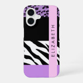 Coque iPhone 16 Impression léopard, Impression zèbre, Violet, Votr (Verso)