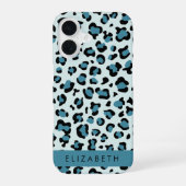 Coque iPhone 16 Impression léopard, Taches, Léopard Bleu, Votre No (Verso)