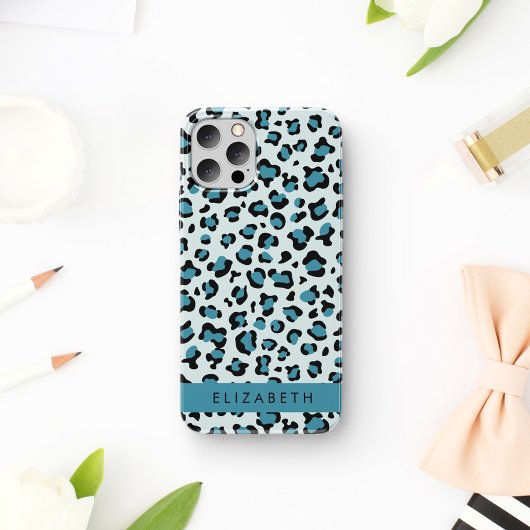 Coque iPhone 16 Impression léopard, Taches, Léopard Bleu, Votre No