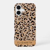 Coque iPhone 16 Impression léopard, Taches, Léopard Brun, Votre No (Verso)