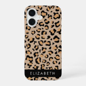 Coque iPhone 16 Impression léopard, Taches, Léopard Brun, Votre No (Verso)