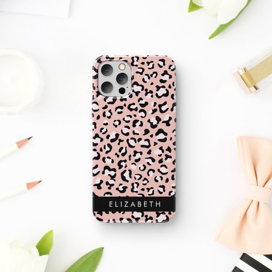 Coque iPhone 16 Impression léopard, Taches, Léopard Rose, Votre No