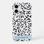 Coque iPhone 16 Impression léopard, Taches, Noir et Blanc, Votre N (Verso)