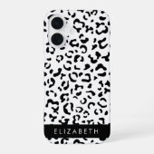 Coque iPhone 16 Impression léopard, Taches, Noir et Blanc, Votre N (Verso)