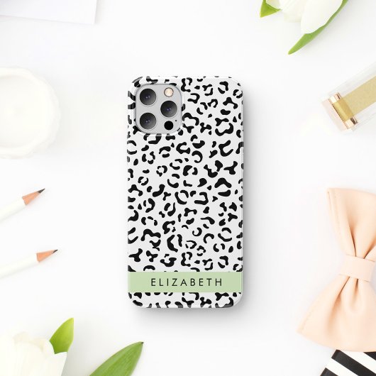 Coque iPhone 16 Impression léopard, Taches, Noir et Blanc, Votre N