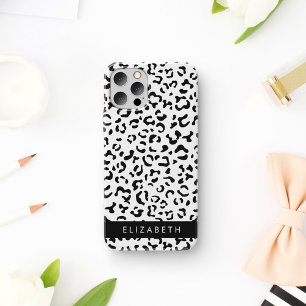 Coque iPhone 16 Impression léopard, Taches, Noir et Blanc, Votre N