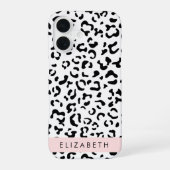 Coque iPhone 16 Impression léopard, Taches, Noir et Blanc, Votre N (Verso)