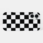 Coque iPhone 16 Imprimé à carreaux noir et blanc (Verso Horizontal)