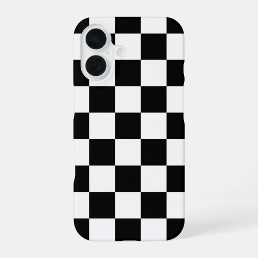 Coque iPhone 16 Imprimé à carreaux noir et blanc (Verso)