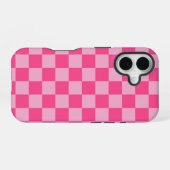 Coque iPhone 16 Imprimé à carreaux rose (Verso Horizontal)