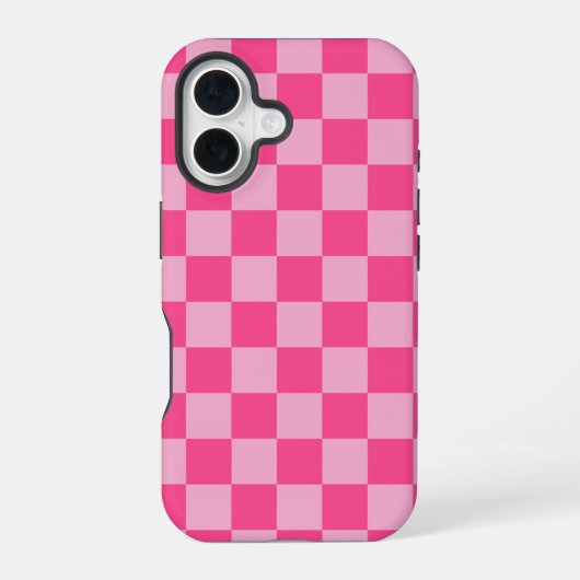Coque iPhone 16 Imprimé à carreaux rose (Verso)