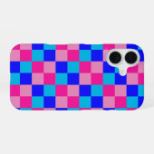 Coque iPhone 16 Imprimé à carreaux rose et bleu (Verso Horizontal)