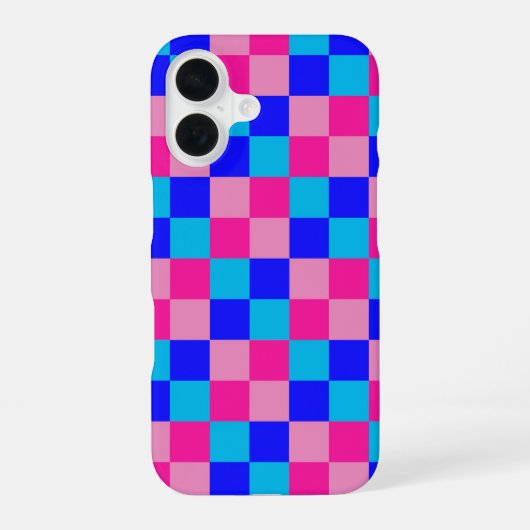 Coque iPhone 16 Imprimé à carreaux rose et bleu (Verso)