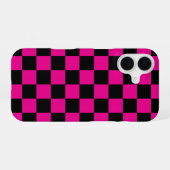 Coque iPhone 16 Imprimé carreauté rose chaud et noir (Verso Horizontal)