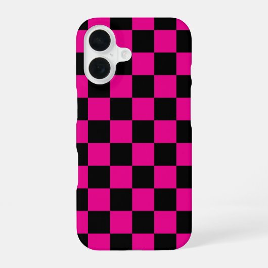Coque iPhone 16 Imprimé carreauté rose chaud et noir (Verso)