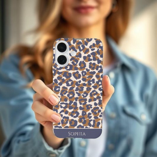 Coque iPhone 16 Imprimé Léopard-Bleu et Marron-