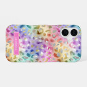 Coque iPhone 16 Imprimé léopard iridescent pastel monogrammé (Verso Horizontal)