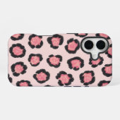 Coque iPhone 16 Imprimé léopard rose chic (Verso Horizontal)