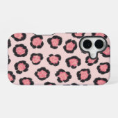 Coque iPhone 16 Imprimé léopard rose chic  (Verso Horizontal)