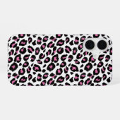 Coque iPhone 16 Imprimé léopard rose et noir (Verso Horizontal)