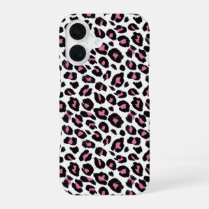 Coque iPhone 16 Imprimé léopard rose et noir