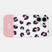Coque iPhone 16 Imprimé Léopard Rose Monogrammé (Verso Horizontal)