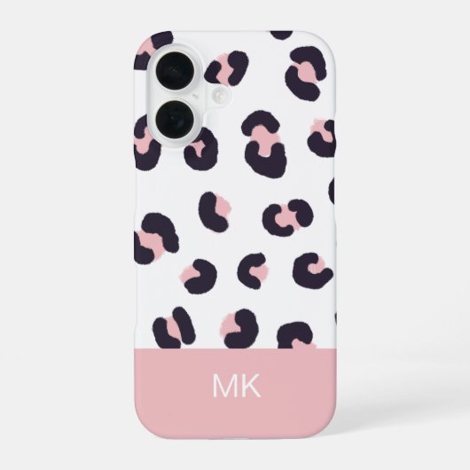 Coque iPhone 16 Imprimé Léopard Rose Monogrammé (Verso)