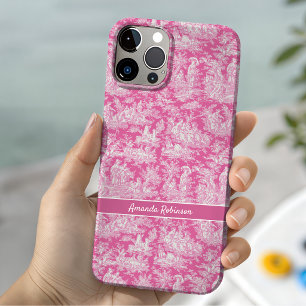 Coque iPhone 16 Imprimé toile de jouy rose vif vintage