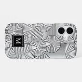 Coque iPhone 16 Initiale monogrammée noir et blanc de style modern (Verso Horizontal)