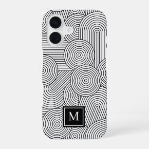 Coque iPhone 16 Initiale monogrammée noir et blanc de style modern