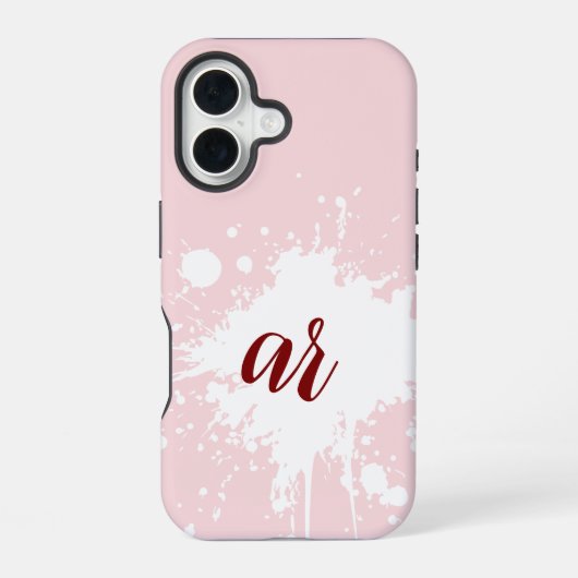 Coque iPhone 16 Initiales de monogramme Rose Poudré Éclaboussure B (Verso)