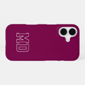 Coque iPhone 16 Initiales de monogramme universitaire de vin de co (Verso Horizontal)