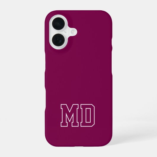 Coque iPhone 16 Initiales de monogramme universitaire de vin de co (Verso)