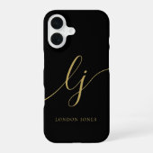 Coque iPhone 16 Initiales de script de calligraphie Monogram noir (Verso)