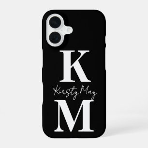 Coque iPhone 16 Initiales Modernes Nom Noir Blanc Personnaliser