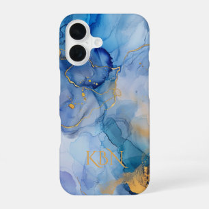 Coque iPhone 16 Initiales Monogramme Aquarelle Encre Alcoolique Or