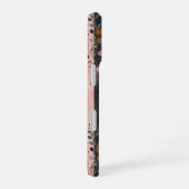 Coque iPhone 16 Initiales Monogramme Fleurs Rayures Rose Or Noir (Côté droit)