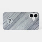 Coque iPhone 16 Initiales monogramme sur pierre de marbre diagonal (Verso Horizontal)