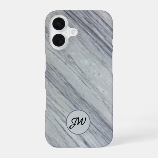 Coque iPhone 16 Initiales monogramme sur pierre de marbre diagonal (Verso)